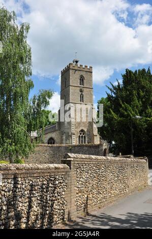 Église Saint-Martin, (paroisse d'Exning avec Landwade), avec murs de pierre et de silex, Exning, Suffolk, Angleterre, Royaume-Uni Banque D'Images