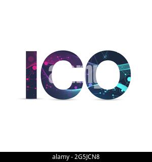 Bannière Web de l'offre initiale de pièces d'ICO. Affiche promotionnelle de l'offre de pièces de monnaie initiale avec carte du monde. Crypto-monnaie e-commerce texture conceptStartup Banque D'Images