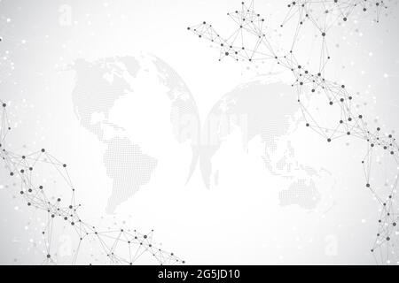 Communication de fond graphique virtuel avec World Globe. Un sens de la science et de la technologie. Visualisation des données numériques, illustration. Banque D'Images