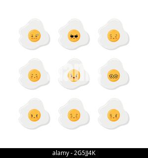 Ensemble d'icônes d'œufs frits, vue du dessus, isolé sur fond blanc. Illustration de Vecteur