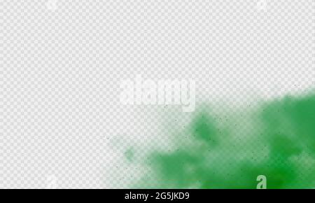 Brouillard vert ou fumée. Poussière verte avec particules. Fumée ou poussière isolée sur fond transparent. Gaz mystique abstrait. Illustration vectorielle. Illustration de Vecteur