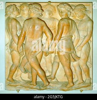 Italie, Florence, Galerie de l'Académie, plaque d'enfants jouant, anneau de roses, Banque D'Images