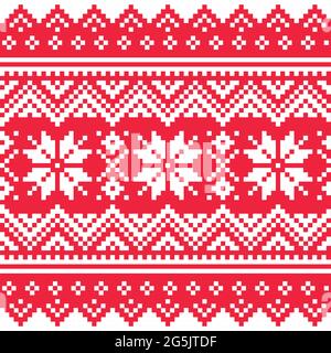 Motif de Noël sans couture, imprimé rouge et blanc de fête inspiré des Sâmes, motif art populaire de Laponie, tricot traditionnel et embro Illustration de Vecteur