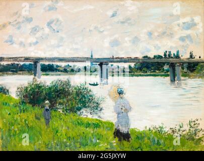 La Promenade avec le pont ferroviaire, Argenteuil, peinture de paysage par Claude Monet, 1874 Banque D'Images