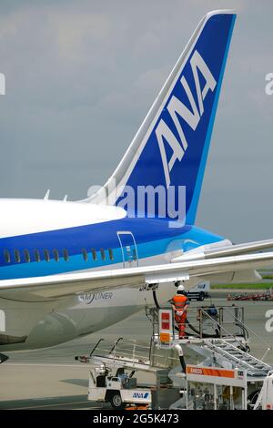 Tous les avions Nippon Airways (ANA) vus à l'aéroport international de Tokyo, communément appelé aéroport Haneda à Tokyo. Banque D'Images