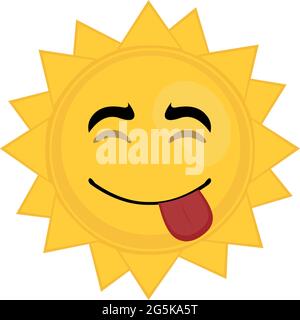 Vecteur émoticône illustration d'un personnage de dessin animé soleil avec une expression heureuse avec sa langue dehors Illustration de Vecteur