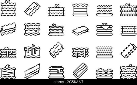 Les icônes lasagnes définissent le vecteur de contour. Cannelloni cuisine italienne. Plat de lasagne culinaire Illustration de Vecteur