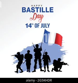 Joyeux bastille. Illustration vectorielle de l'armée française avec drapeau. Fond blanc Illustration de Vecteur