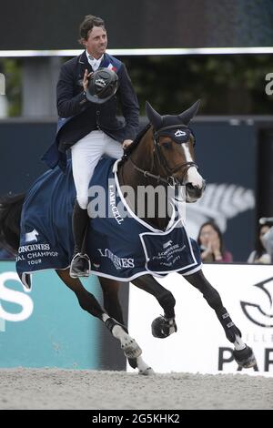 Ben MAHER (GBR) à cheval BLEU-GINGEMBRE (gagnant), Tour des champions mondiaux de Longines, Grand Prix de Paris pendant le saut de Longines Paris Eiffel 2021, Tour des champions mondiaux de Longines Equestrian CSI 5 le 26 juin 2021 au champ de Mars à Paris, France - photo Christophe Bricot / DPPI / LiveMedia Banque D'Images
