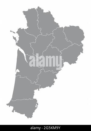 Carte administrative de Nouvelle-Aquitaine isolée sur fond blanc, France Illustration de Vecteur