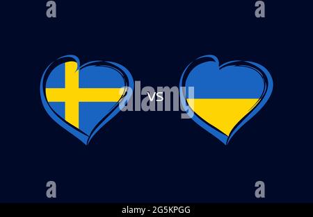 Suède contre Ukraine, drapeau emblème bannière bleue. Football de l'équipe nationale sur fond bleu marine. Drapeau national suédois et ukrainien au coeur. Vecteur Illustration de Vecteur