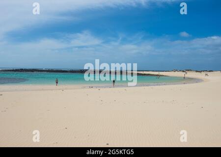 Plage de sable, Playa Chica, El Cotillo, Fuerteventura, îles Canaries, Espagne, Europe Banque D'Images