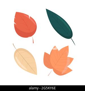 Ensemble de feuilles d'automne de style plat, illustration vectorielle de feuilles d'automne lumineuses, isolées Illustration de Vecteur
