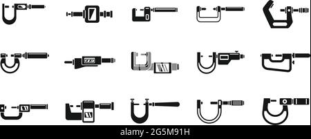 Les icônes de micromètre d'ingénierie définissent un vecteur simple. Jauge industrielle Illustration de Vecteur