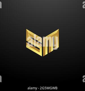 Logo SM Monogramme lettre initiales modèle de conception avec fond doré et noir icône vectorielle moderne Illustration de Vecteur