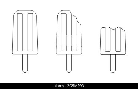 Contour de la popsicle entière et mordue. Dessert d'été surgelé. Contour modifiable. Illustration linéaire vectorielle. Illustration de Vecteur