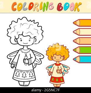 Livre de coloriage ou page pour enfants. Illustration vectorielle noir et blanc de Christmas Angel Illustration de Vecteur