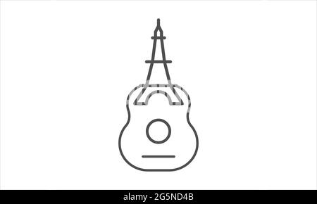 Tour Eiffel avec lignes de guitare logo symbole vecteur icône illustration design graphique Illustration de Vecteur