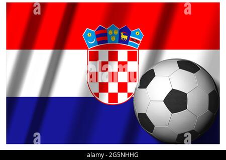 Croatie. Drapeau national avec ballon de football au premier plan. Football sportif - Illustration 3D Banque D'Images