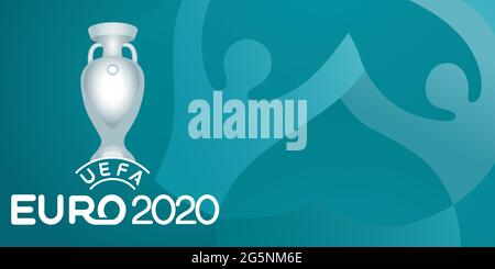 Coupe européenne de football 2020. Balles avec tasse de victoire sur fond bleu Illustration de Vecteur