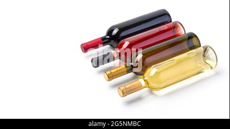 Bouteilles de vin sur fond blanc avec passe-cheveux Banque D'Images