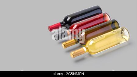 Bouteilles de vin sur fond gris avec passe-fil Banque D'Images