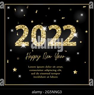 Bonne année 2022. Carte de vœux, modèle d'invitation pour votre motif avec effet pailleté. Illustration vectorielle Illustration de Vecteur