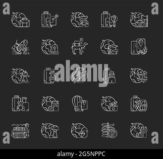 Types d'icônes blanches de craie de voyage sur fond sombre Illustration de Vecteur