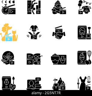 Icônes de glyphe noir de vidéographie définies sur un espace blanc Illustration de Vecteur
