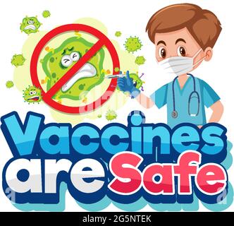 Concept de vaccination du coronavirus avec personnage de dessin animé et les vaccins sont une illustration de police sûre Illustration de Vecteur