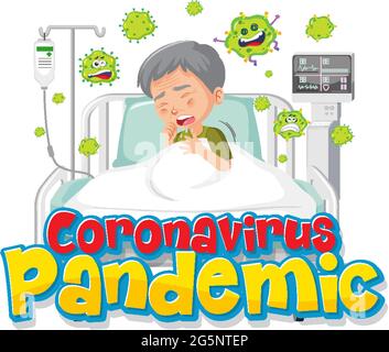 Bannière de pandémie de coronavirus avec illustration de personnage de dessin animé de patient d'homme ancien Illustration de Vecteur