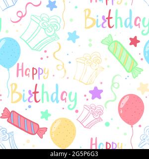Joyeux anniversaire motif sans couture, illustration vectorielle. Illustration de Vecteur
