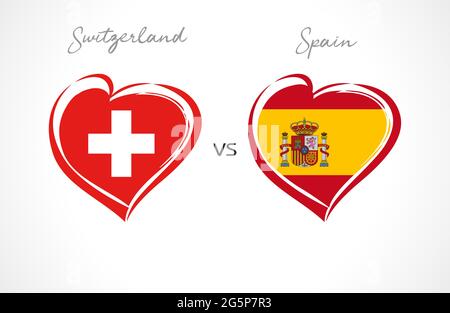 Suisse contre Espagne, emblème du drapeau. Icône de football de l'équipe nationale sur fond blanc. Drapeau national suisse et espagnol au coeur. Illustration vectorielle Illustration de Vecteur