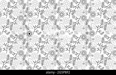 Fleurs et feuilles noires sur fond noir. Motif vintage sans coutures. Ornements de style oriental. Illustration vectorielle. Illustration de Vecteur