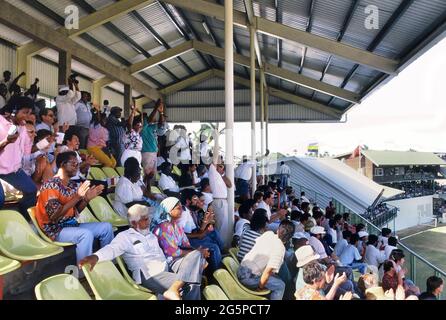 La foule applaudit la capture d'un portillon indien au 1er ODI. Une journée internationale. West Indies V India à l'ancien Kensington Oval, Bridgetown, Barbade. 7 mars 1989 Banque D'Images