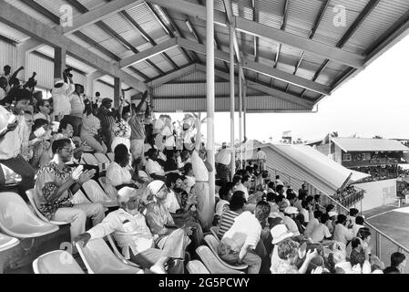 La foule applaudit la capture d'un portillon indien au 1er ODI. Une journée internationale. West Indies V India à l'ancien Kensington Oval, Bridgetown, Barbade. 7 mars 1989 Banque D'Images