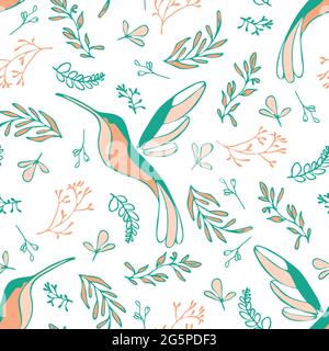 Motif vectoriel sans couture avec de magnifiques colibris sur fond blanc. Papier peint tropical pastel simple. Textile décoratif de mode d'été. Illustration de Vecteur