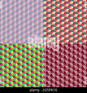 Ensemble de motifs hexagonaux colorés avec dessin effet 3D dans le style rétro Memphis 60s Illustration de Vecteur