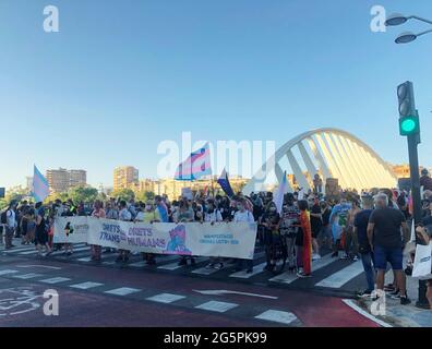 VALENCE, ESPAGNE - 28 juin 2021: Manifestation 2021 de la fierté LGBT ouverte dans la ville de Valence comme une célébration de la Journée internationale de la fierté gay. Mars Banque D'Images