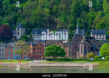 Église catholique de Saint Goar et Sainte Elisabeth à Saint Goar, vallée du Haut-Rhin moyen, patrimoine mondial de l'UNESCO, Rhénanie-Palatinat Allemagne Banque D'Images