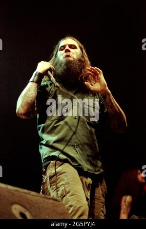 Milan Italie 03 mai 2000 : Pantera, concert au Forum d'Assago, le chanteur de Pantera, Phil Anselmo , pendant le concert Banque D'Images