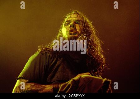 Milan Italie 03 mai 2000 : Pantera, concert au Forum d'Assago, le chanteur de Pantera, Phil Anselmo , pendant le concert Banque D'Images