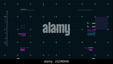 Illustration du traitement des données d'acquisition de l'oscilloscope luminescent avec des marqueurs sur fond de grille Banque D'Images