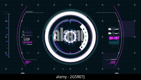 Illustration du traitement des données d'acquisition de l'oscilloscope luminescent avec des marqueurs sur fond de grille Banque D'Images