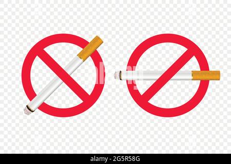 Panneau, symbole, ensemble d'étiquettes isolé Vector No Smoking Area. Cigarette 3d réaliste. Ne fumez pas ici. 31 mai Journée mondiale sans tabac. Journée non-fumeurs Illustration de Vecteur