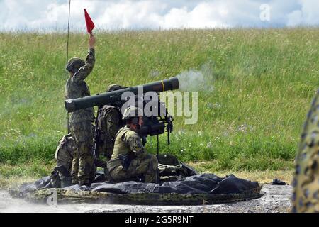 Hradiste, République tchèque. 29 juin 2021. Le missile antiaérien à courte portée RBS-70NG lors de l'exercice multinational de défense aérienne à courte portée Tobruq Arrows 2021 dans la zone militaire Hradiste, République tchèque, le 29 juin 2021. Crédit: Slavomir Kubes/CTK photo/Alamy Live News Banque D'Images