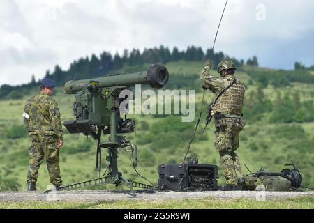 Hradiste, République tchèque. 29 juin 2021. Le missile antiaérien à courte portée RBS-70NG lors de l'exercice multinational de défense aérienne à courte portée Tobruq Arrows 2021 dans la zone militaire Hradiste, République tchèque, le 29 juin 2021. Crédit: Slavomir Kubes/CTK photo/Alamy Live News Banque D'Images