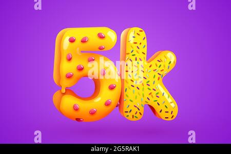 affiche de dessert donut 5k ou 5000 disciples. Amis, abonnés sur les réseaux sociaux. Merci. Fêtez les abonnés ou les abonnés. Illustration vectorielle Illustration de Vecteur