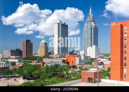 Mobile, Alabama, États-Unis horizon du centre-ville d'en haut. Banque D'Images