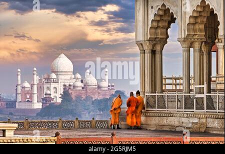 Inde-Uttar PradeshAgra City-fort d'Agra (W.H.) Le Taj Mahal vu du fort d'Agra Banque D'Images